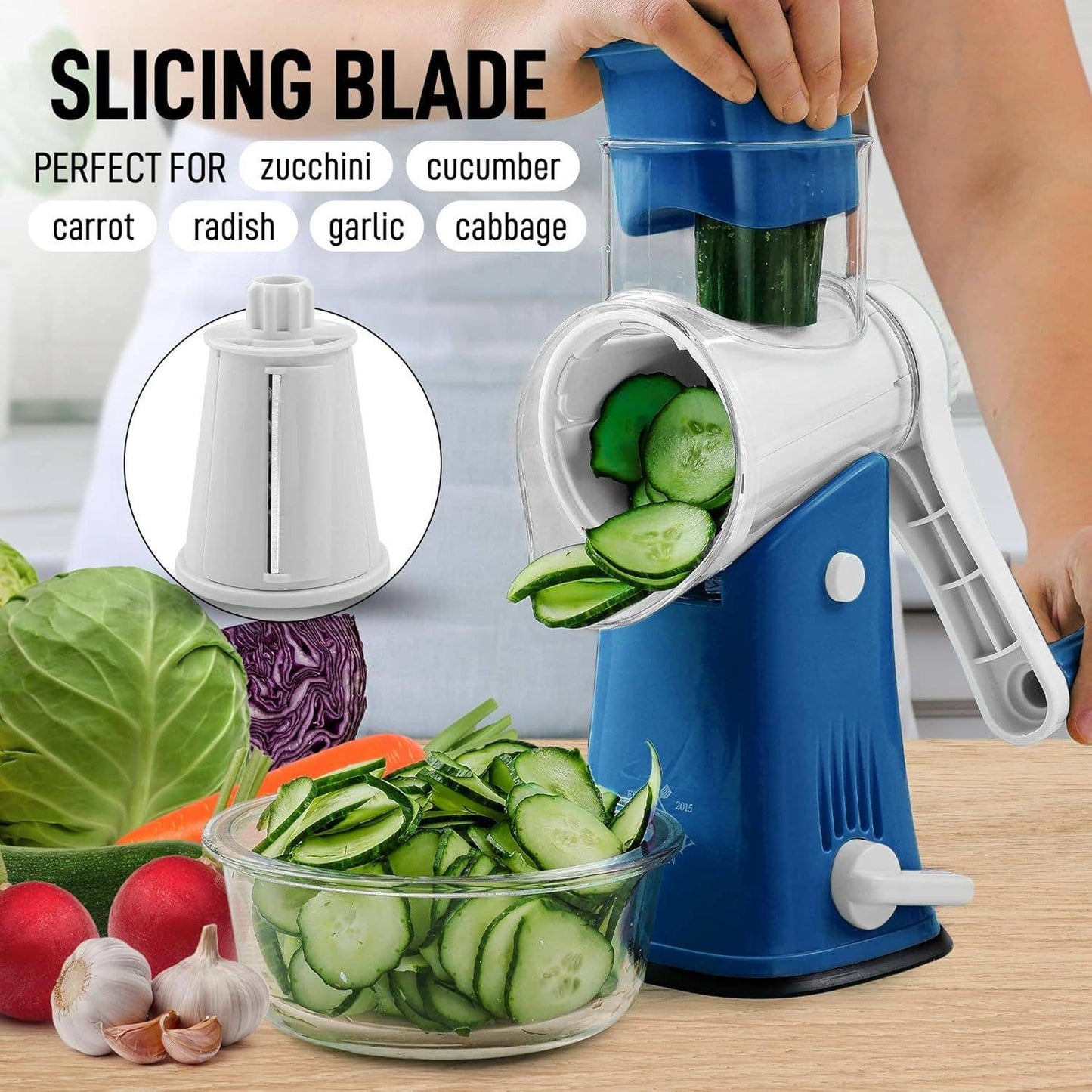 Rotary Cheese Grater with 5 Interchangeable Drums