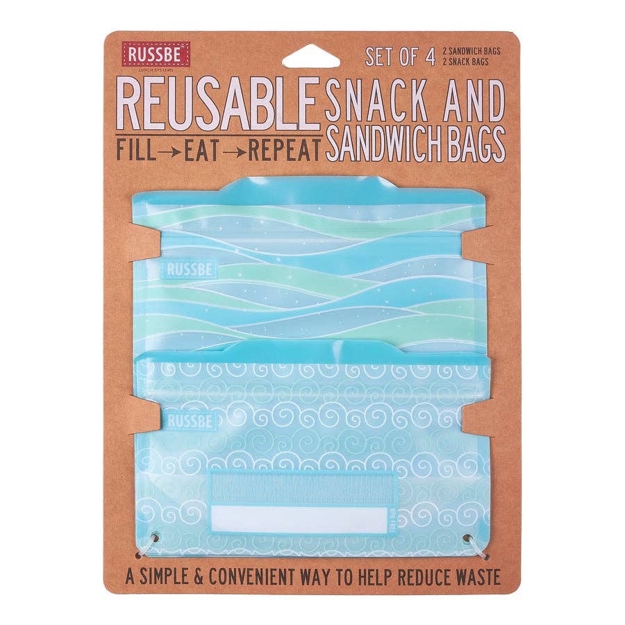Patterned Reusable Snack and Sandwich Bags, Set of 4