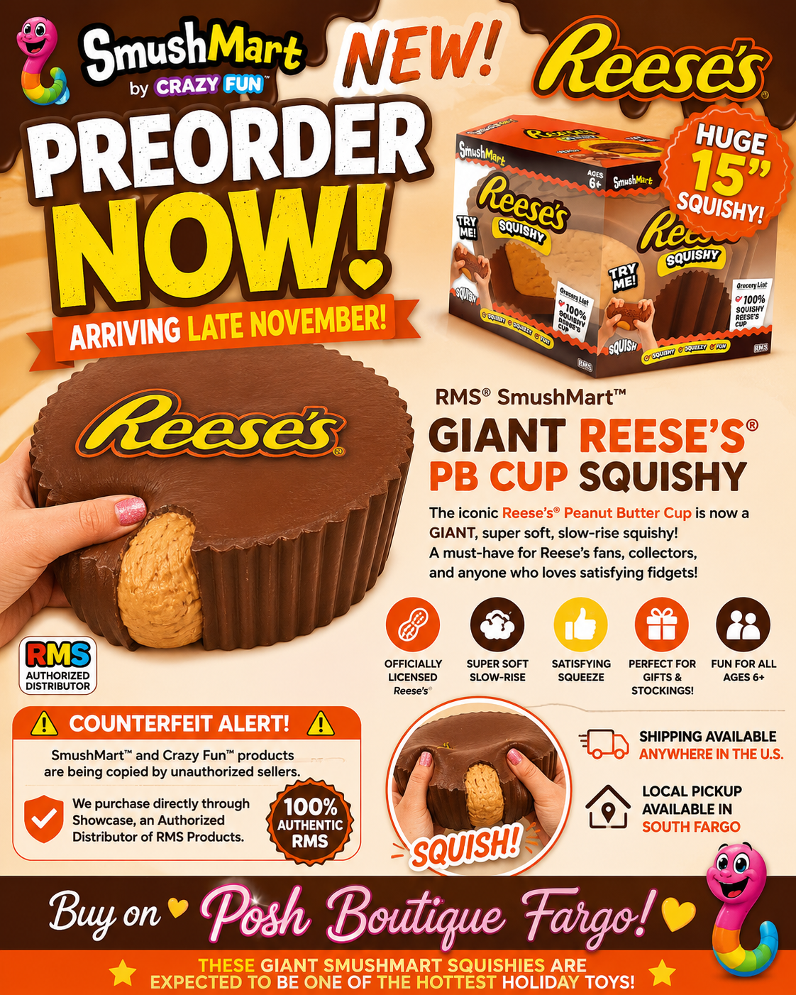 🥜🍫 PREORDER NOW ARRIVES MID DECEMBER– RMS SmushMart™ Giant Reese's® PB Cup Squishy! 🍫🥜