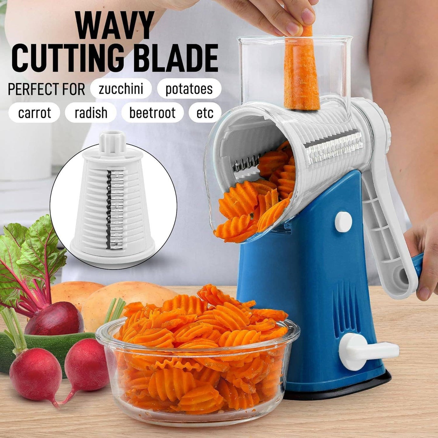 Rotary Cheese Grater with 5 Interchangeable Drums