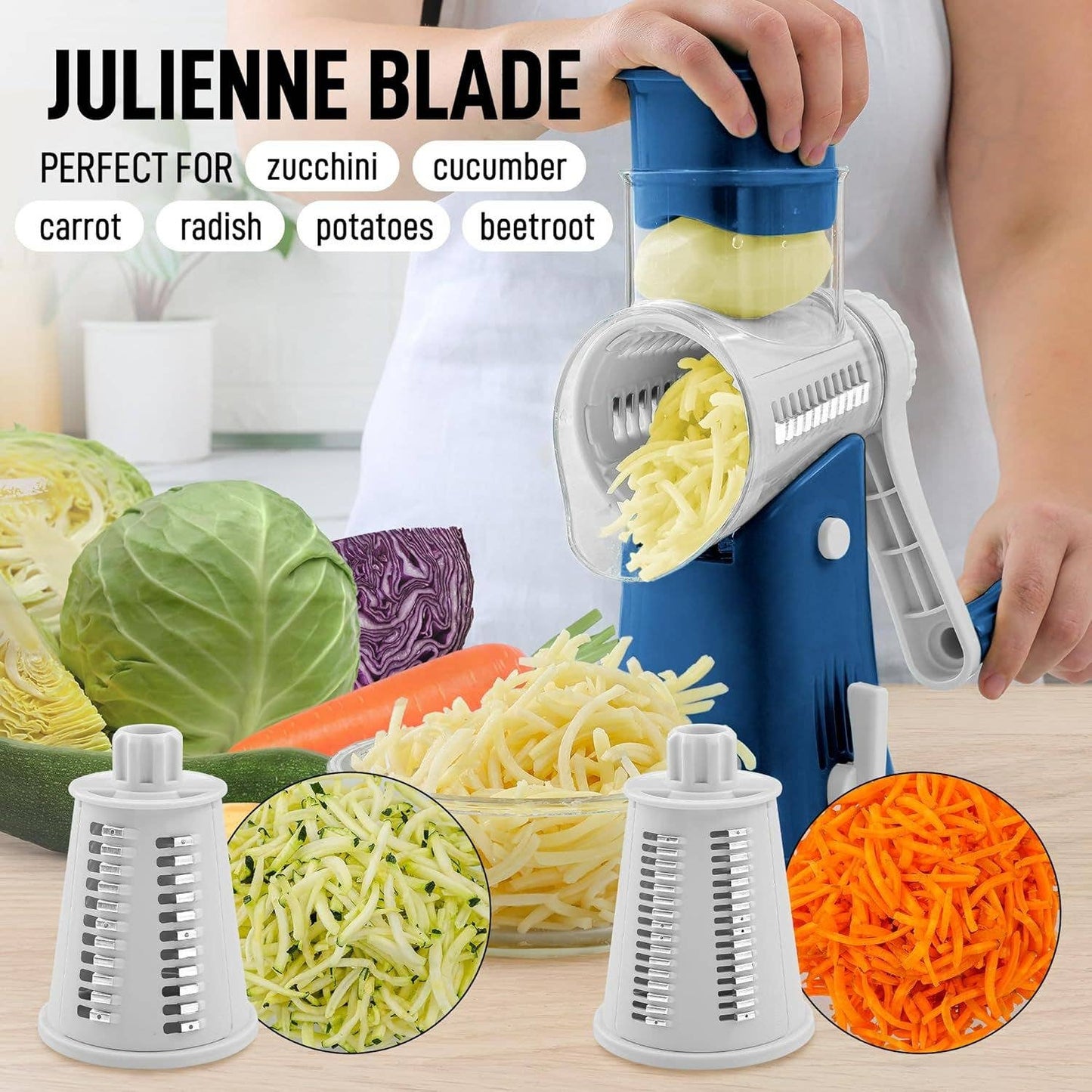 Rotary Cheese Grater with 5 Interchangeable Drums