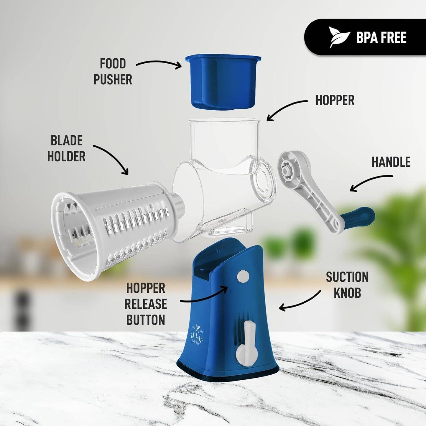 Rotary Cheese Grater with 5 Interchangeable Drums