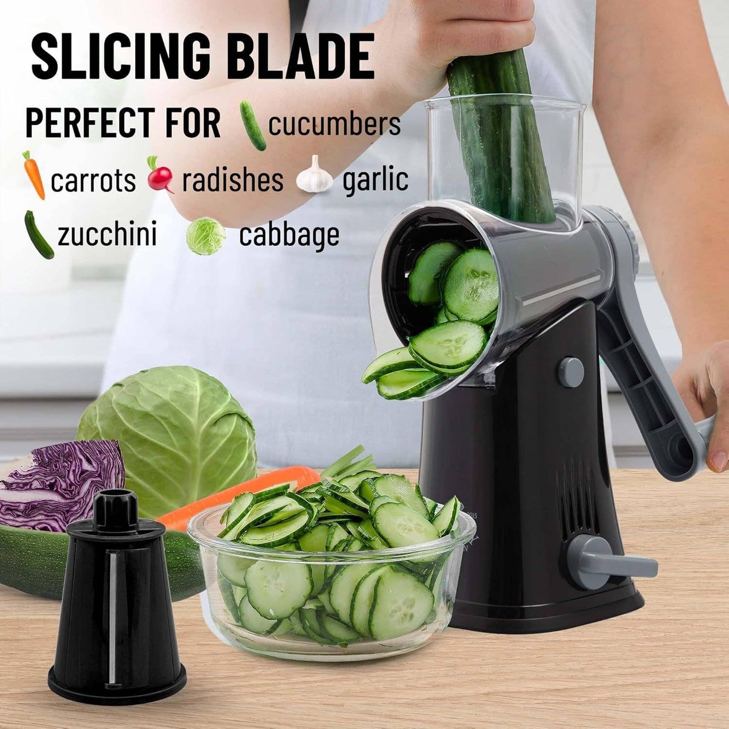 Rotary Cheese Grater with 5 Interchangeable Drums