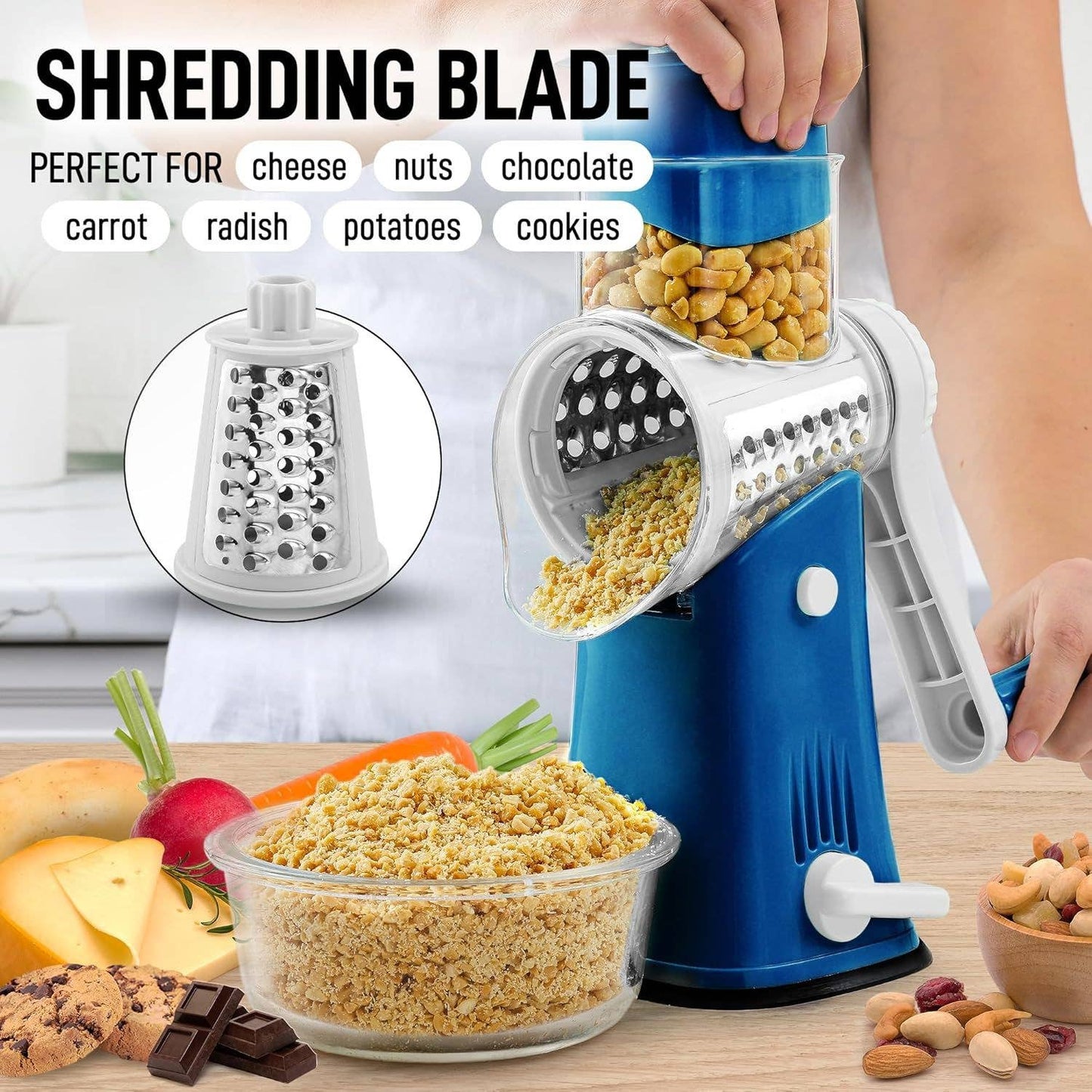 Rotary Cheese Grater with 5 Interchangeable Drums