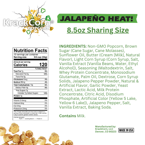 KrackCorn Popcorn 8.5oz Jalapeno Heat