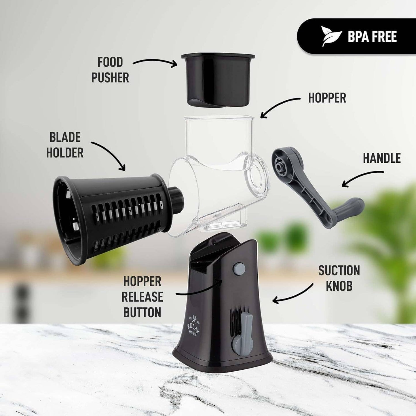 Rotary Cheese Grater with 5 Interchangeable Drums