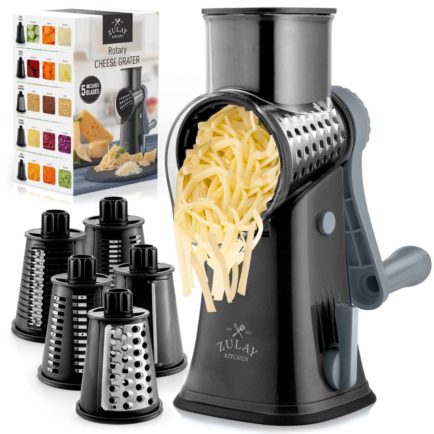 Rotary Cheese Grater with 5 Interchangeable Drums