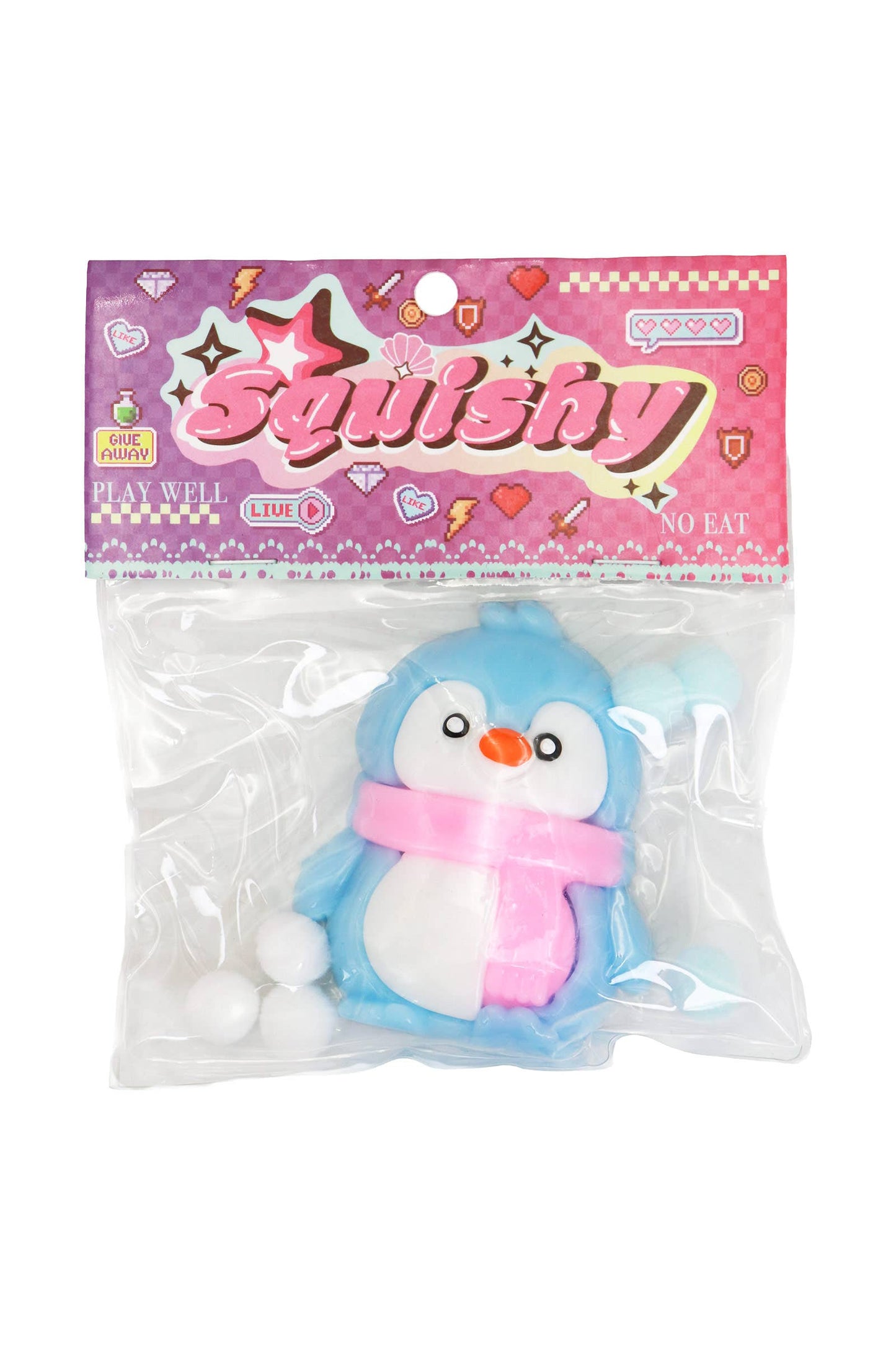 Kawaii Baby Penguin Sticky Mochi Pom Pom Squishy Bag