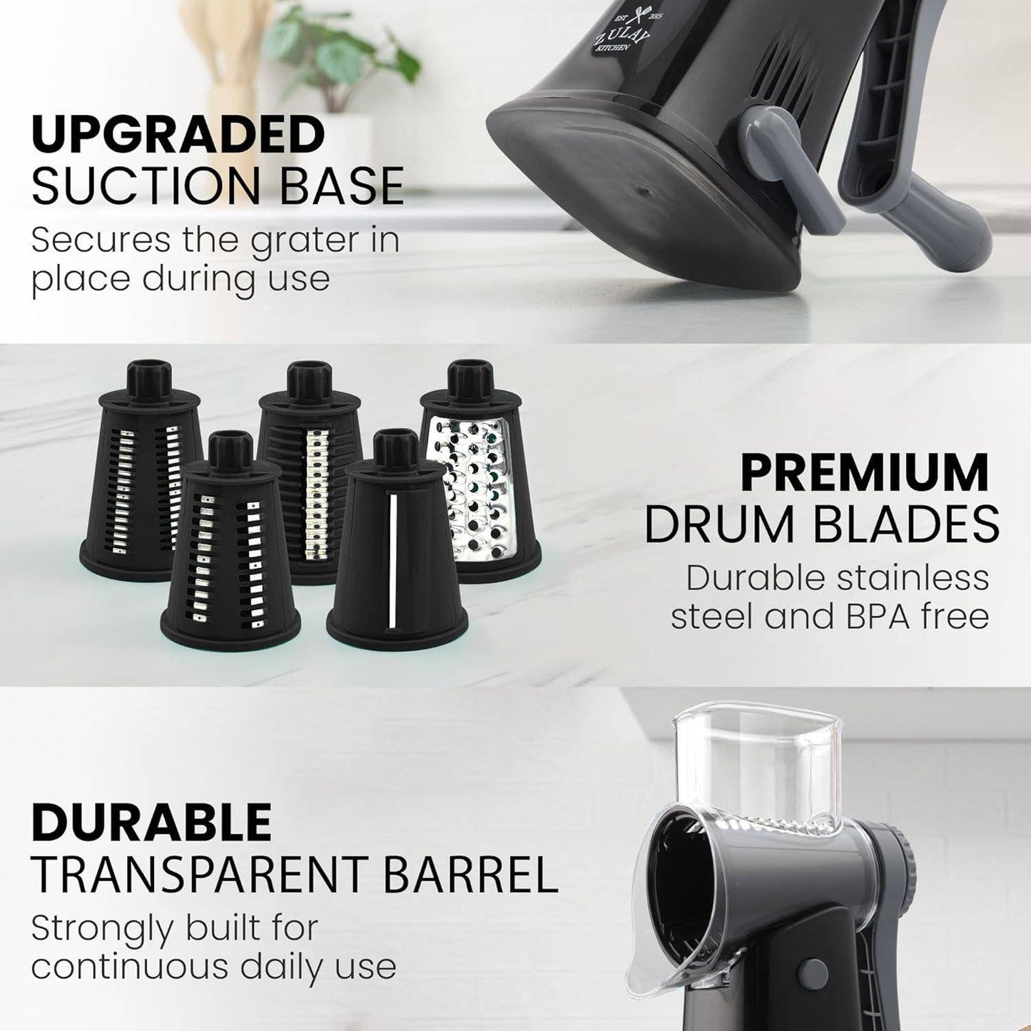 Rotary Cheese Grater with 5 Interchangeable Drums
