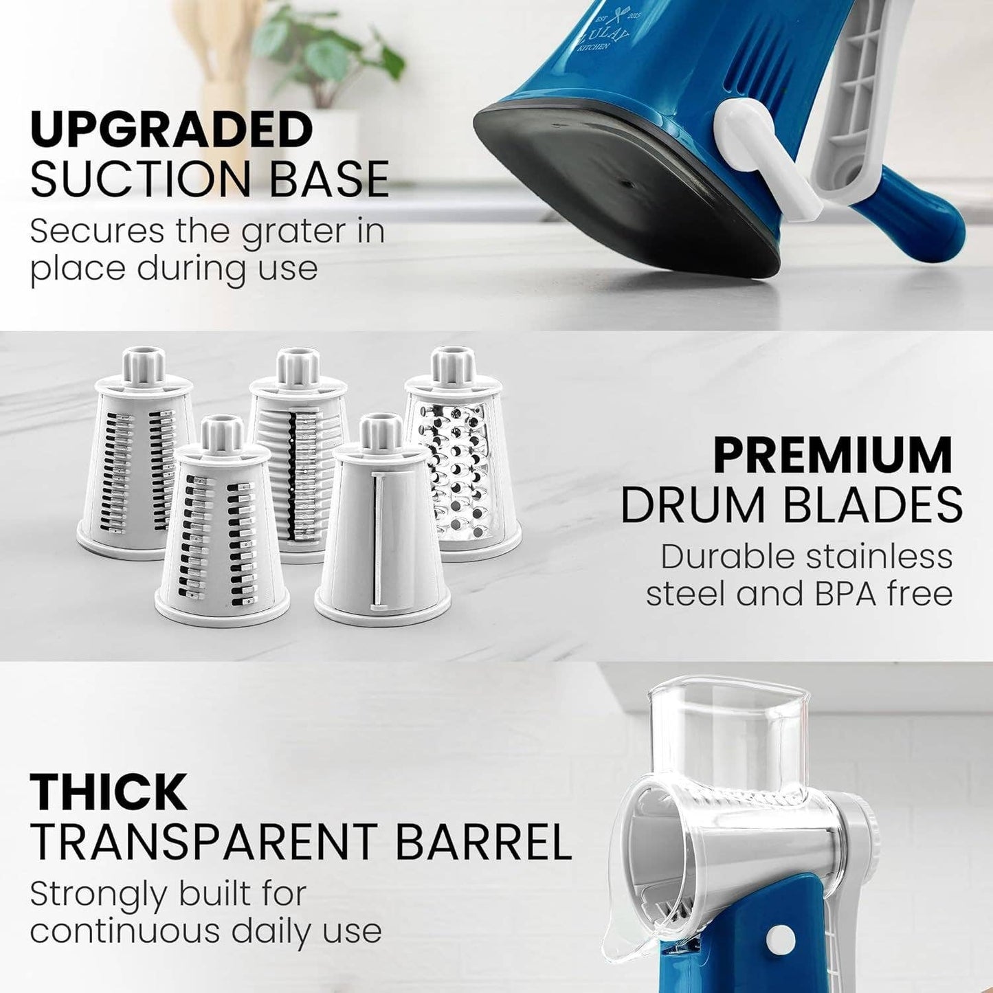 Rotary Cheese Grater with 5 Interchangeable Drums