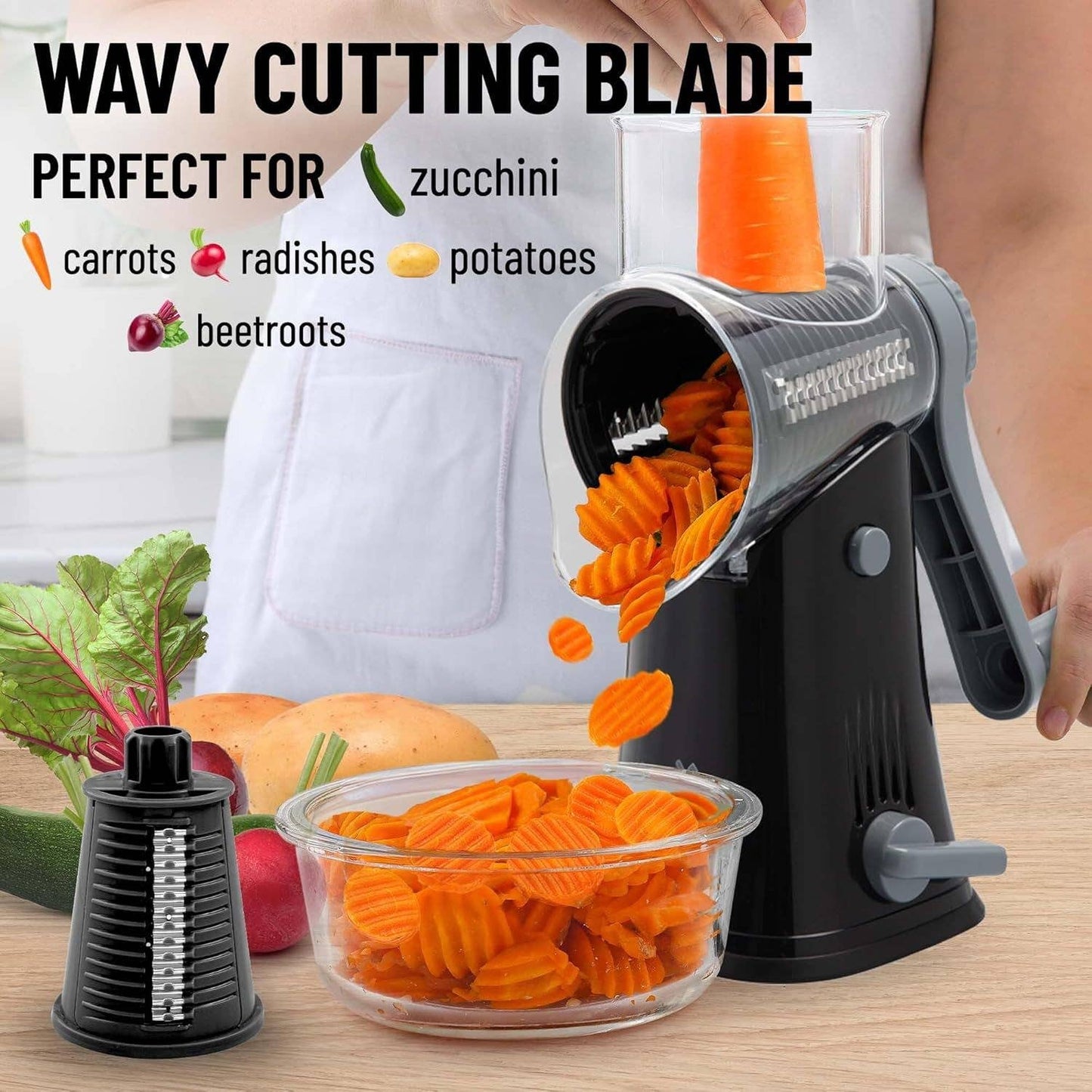 Rotary Cheese Grater with 5 Interchangeable Drums