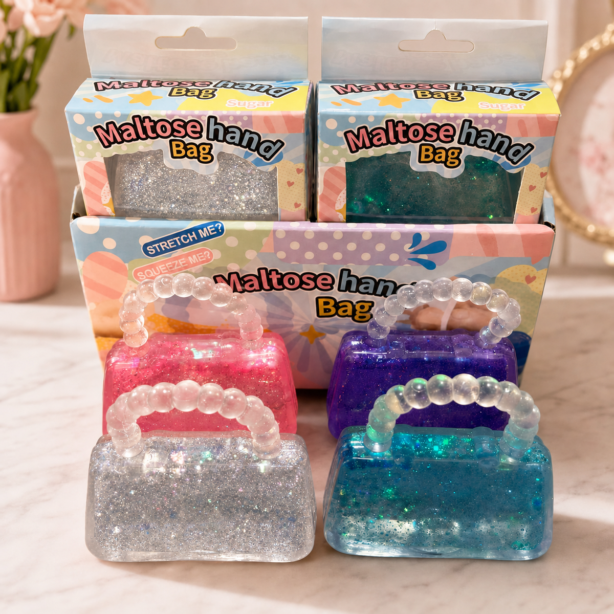 NEW ARRIVAL MYSTERY COLOR Maltose Glitter Handbag Squishy Fidget Toy Stress Relief