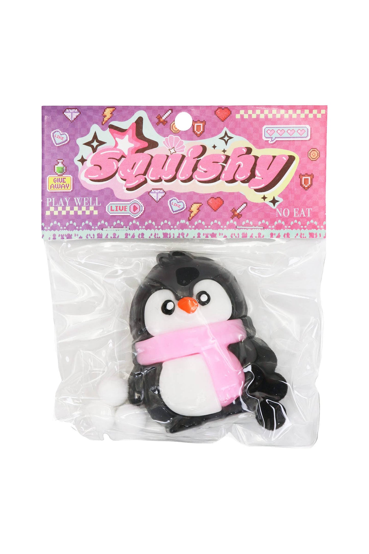 Kawaii Baby Penguin Sticky Mochi Pom Pom Squishy Bag