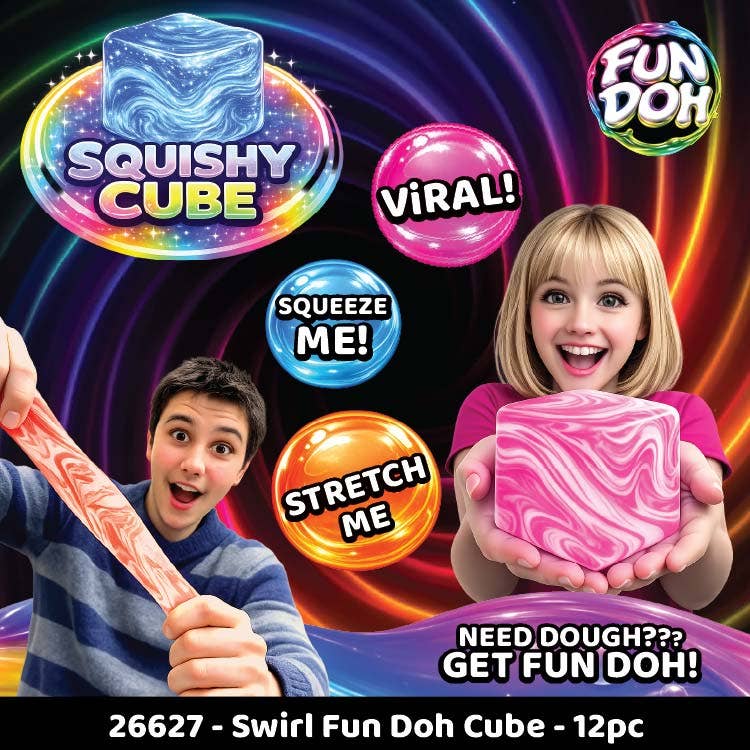 NEW ARRIVAL  Fun Doh Swirl Squishy Cubes Viral Assortment MYSTERY COLOR