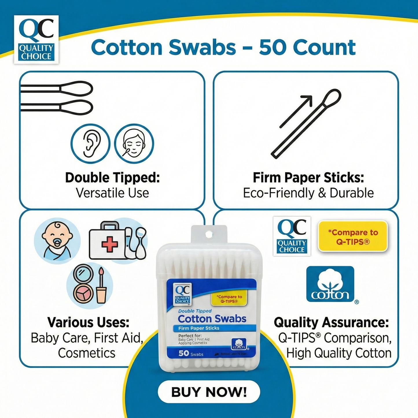 US Cotton® 50ct Paper Stick Cotton Swabs with Case