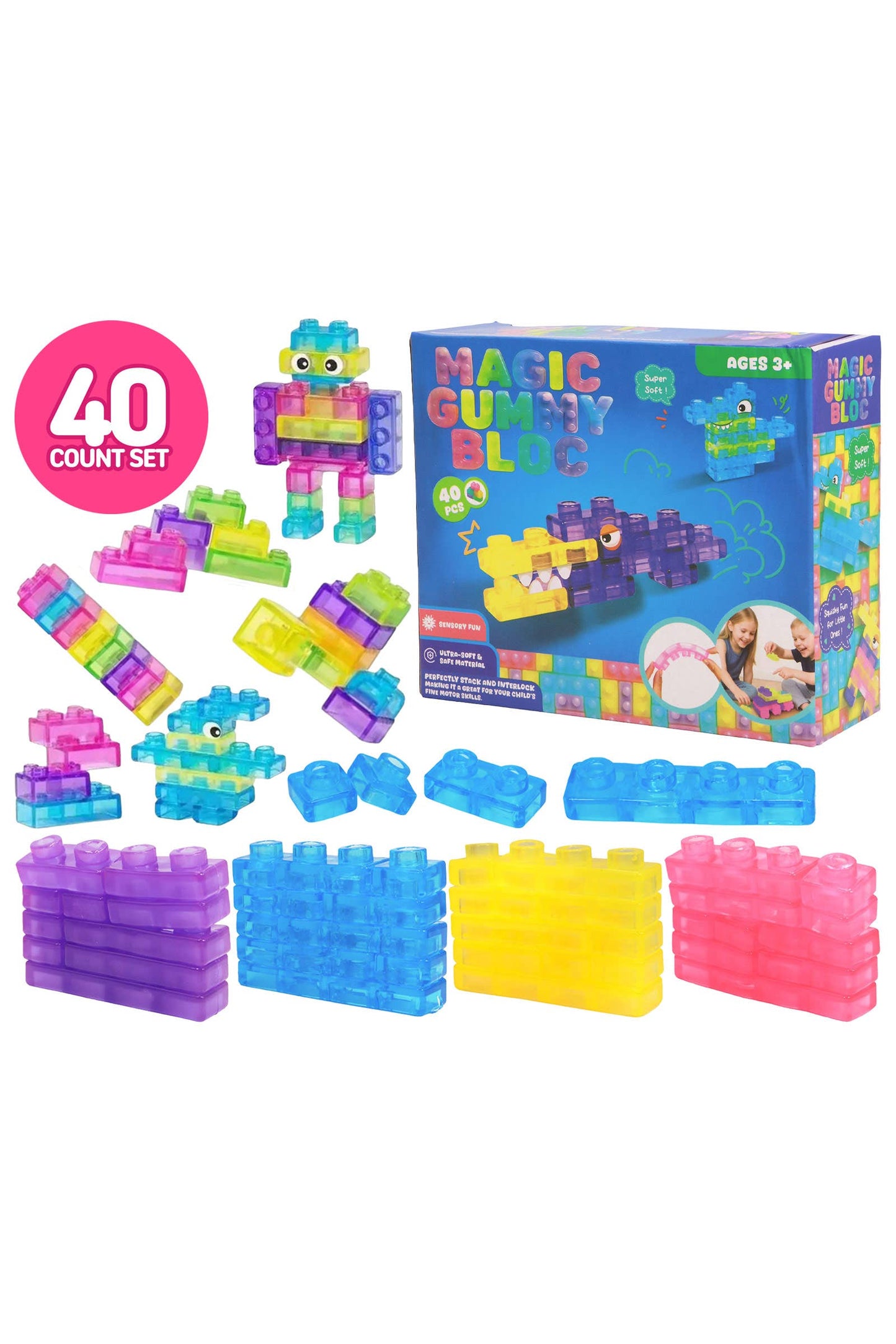 LAST ONE!! 40-Count Colorful Gummy Squishy Sensory Building Block