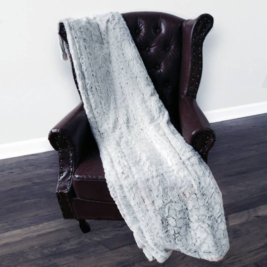 Grey Snow Leopard 80X84 Minky Faux Fur Blanket