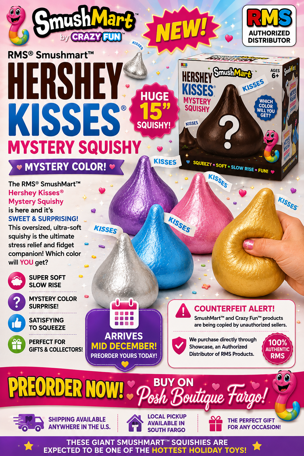 PREORDER  Rms® Smushmart™ Hershey Kisses® Mystery Squishy MYSTERY COLOR