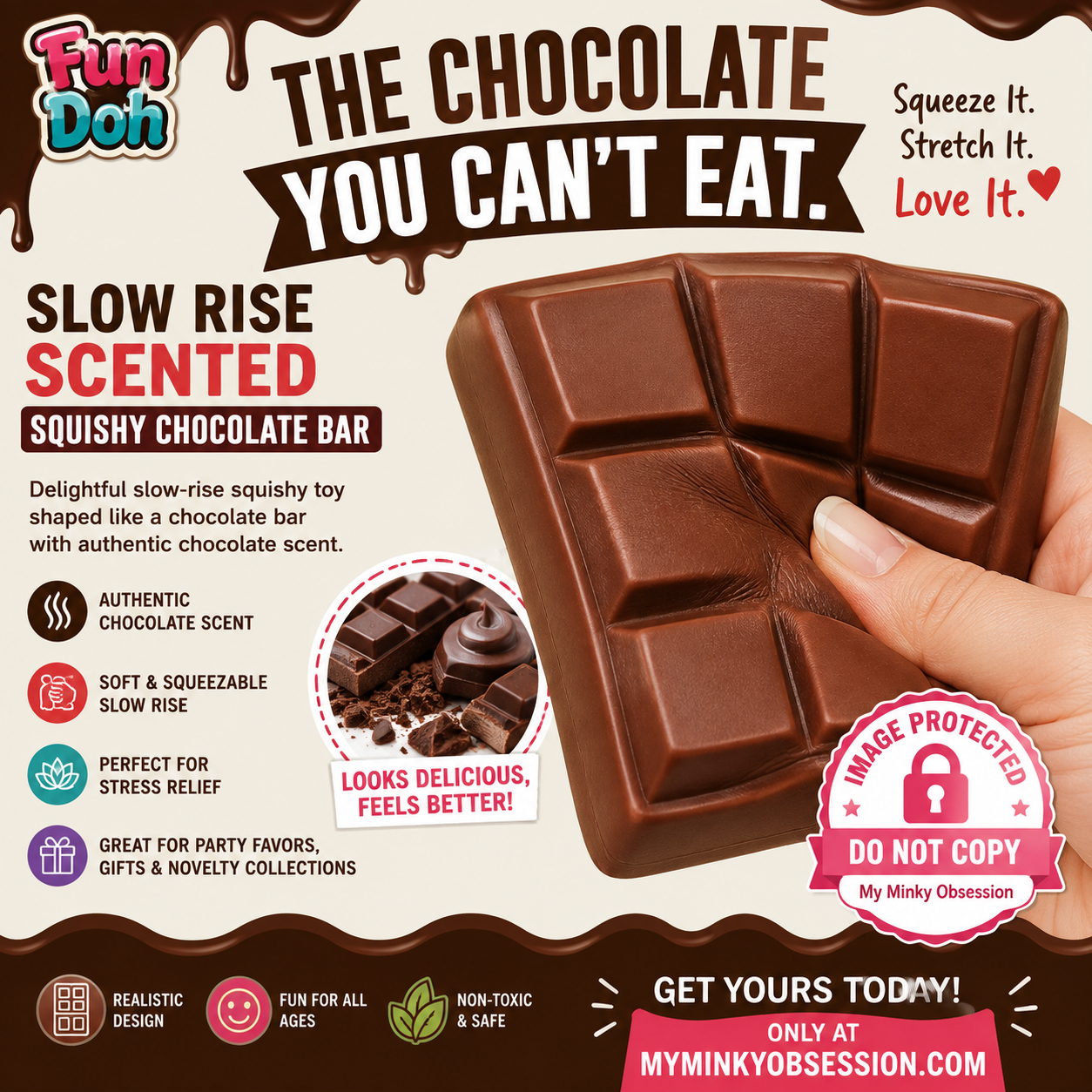 NEW ARRIVAL!! Trending Fun Doh Scented Chocolate Bar Slow Rise Squishy