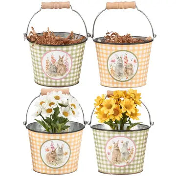 Flower Bunnies bucket-set is pictured but this is just for one of the bucket -green gingham