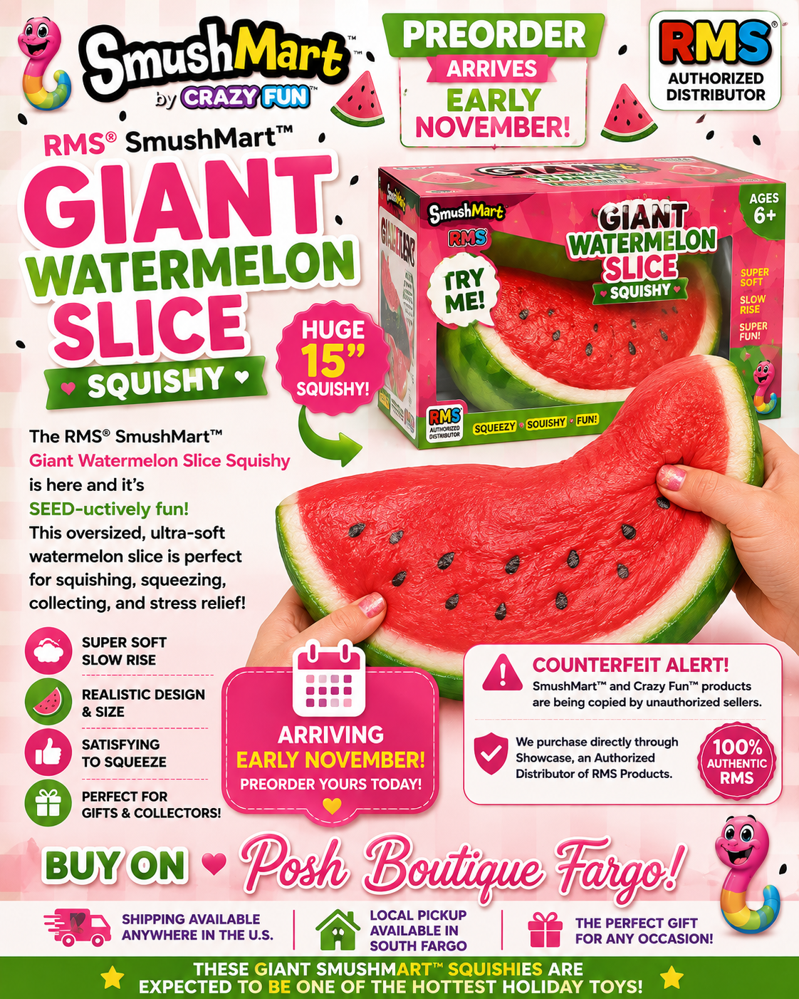 RMS® SmushMart™ Giant Watermelon Slice Squishy