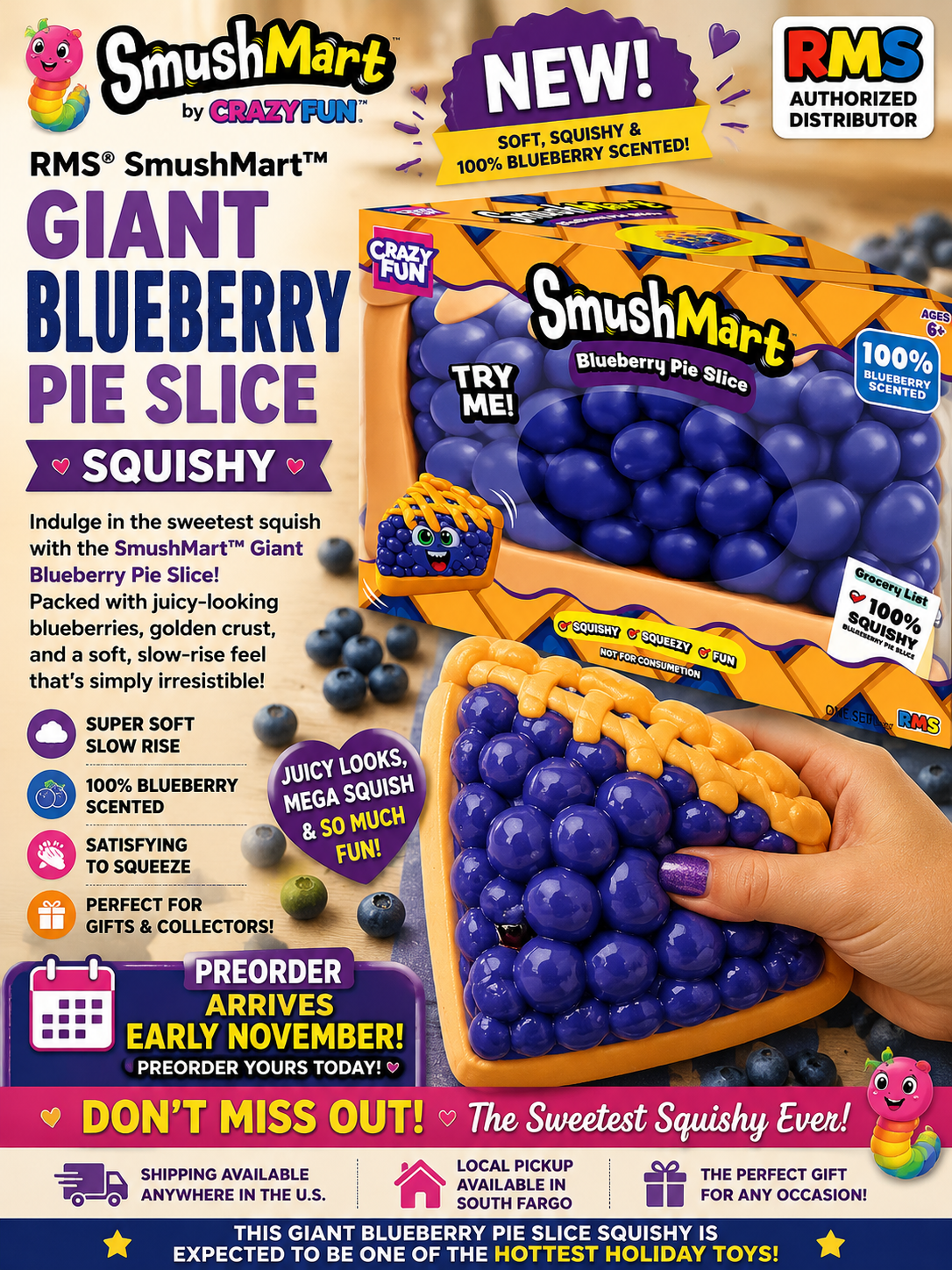 PREORDER ARRIVES EARLY NOVEMBER RMS® SmushMart™ Giant Blueberry Cobbler Squishy 1pc