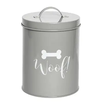 grey woof metal treat canister