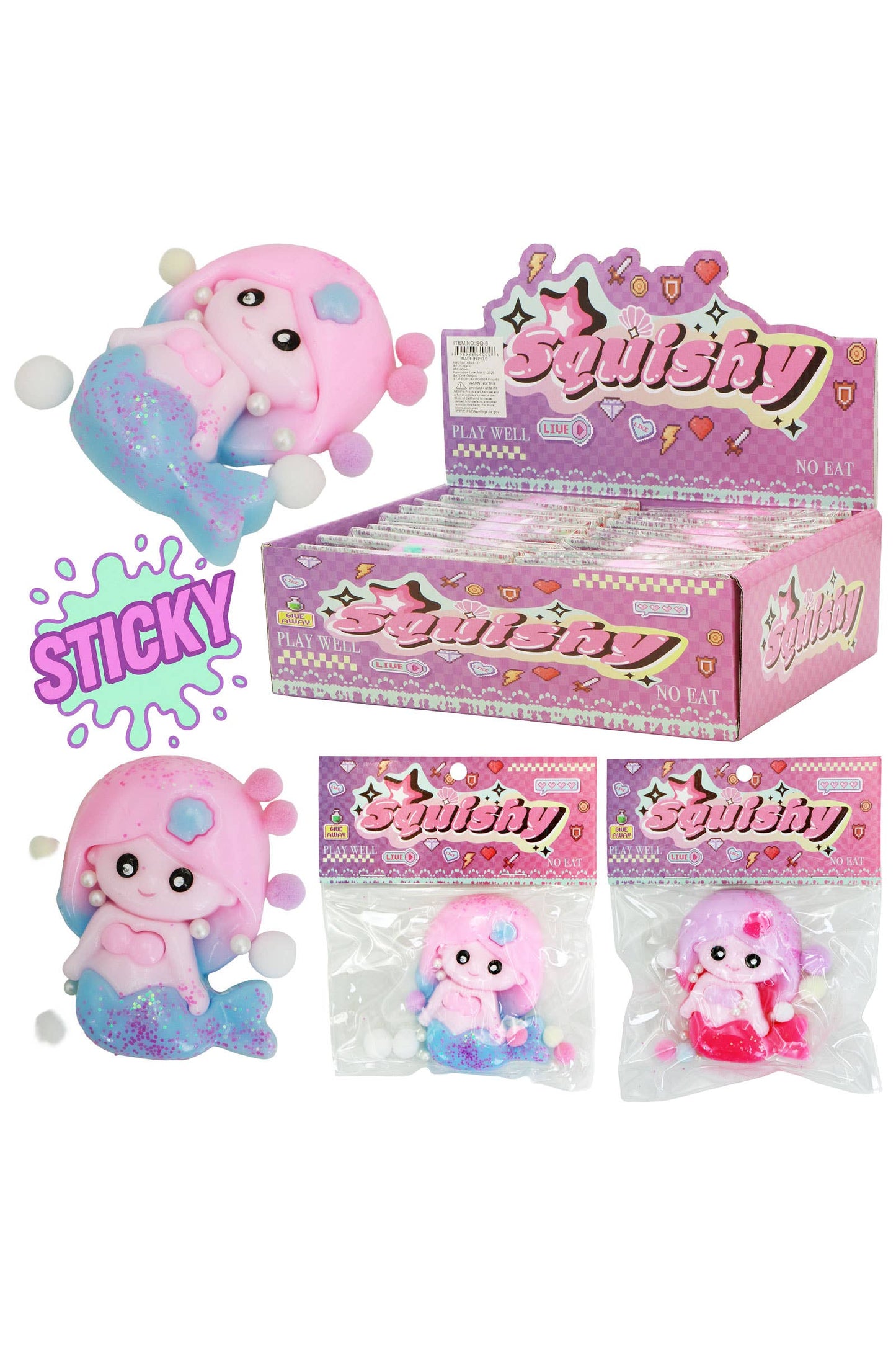 Mermaid Princess Glittered Jiggly Mochi Sticky Squishy MYSTERY COLOR