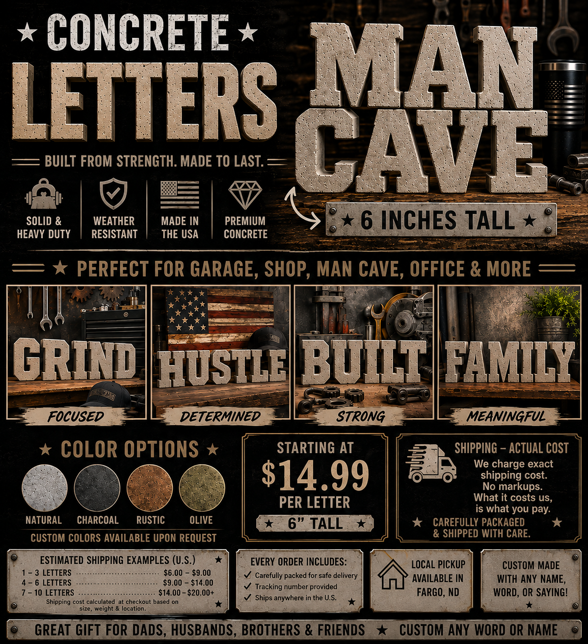 Custom 6" Concrete Letters | Personalized Home Décor