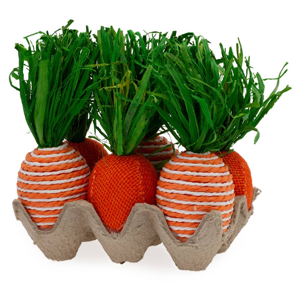 5.5" H Striped & Orange Burlap Carrots in Brwn Carton Easter