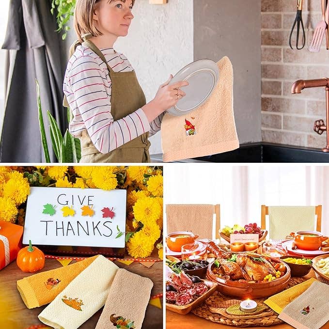 Fall Thanksgiving Embroidered Hand Towel