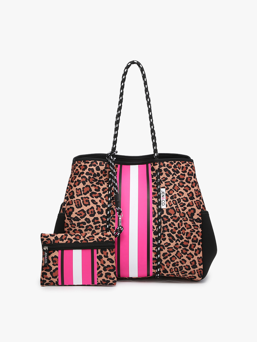 SALE $30 RETAIL $70 M2146STRP Annabella Large Striped Neoprene Tote