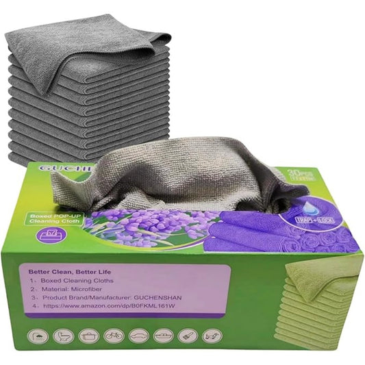 11x11 Inch Reusable Microfiber Cleaning Cloths, Boxed Pop-Up Design, Scratch-Free & Washable, Ideal for Kitchen, Windows, Glass, Dishes, Car, Bathroom & More.(Grey)
