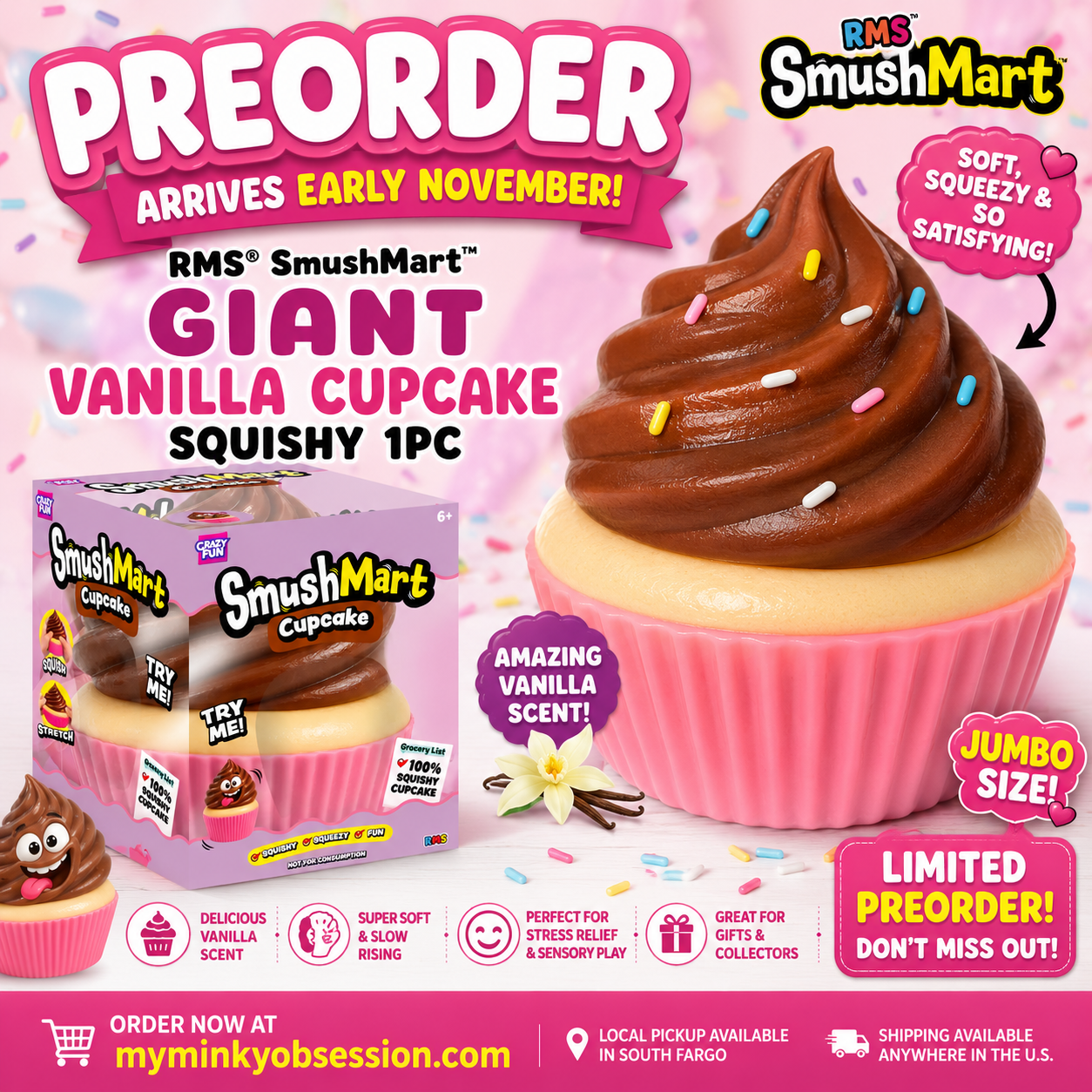 PREORDER ARRIVES EARLY NOVEMBER RMS® SmushMart™ Giant Vanilla Cupcake Squishy 1pc
