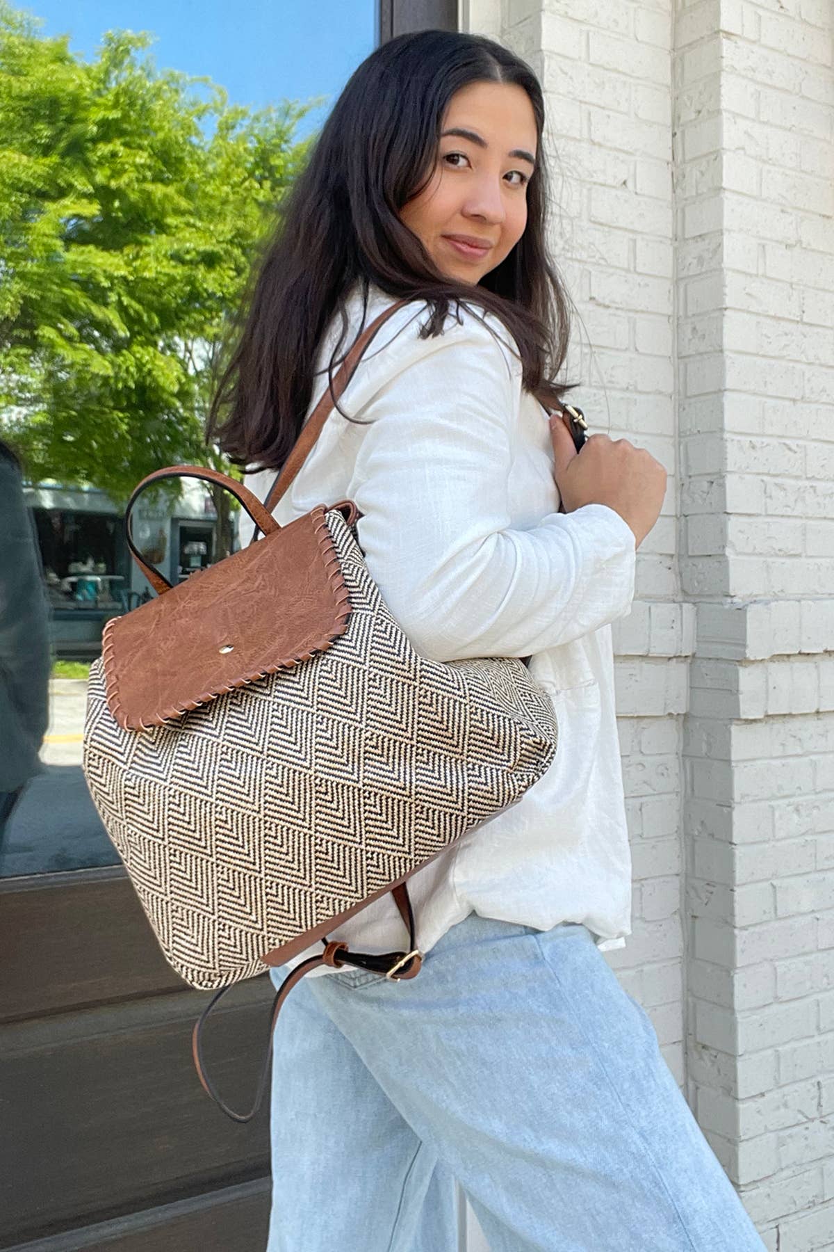 SALE $30!!! RETAIL $56 BP1919 Saffron 2 Tone Straw-Textured Backpack