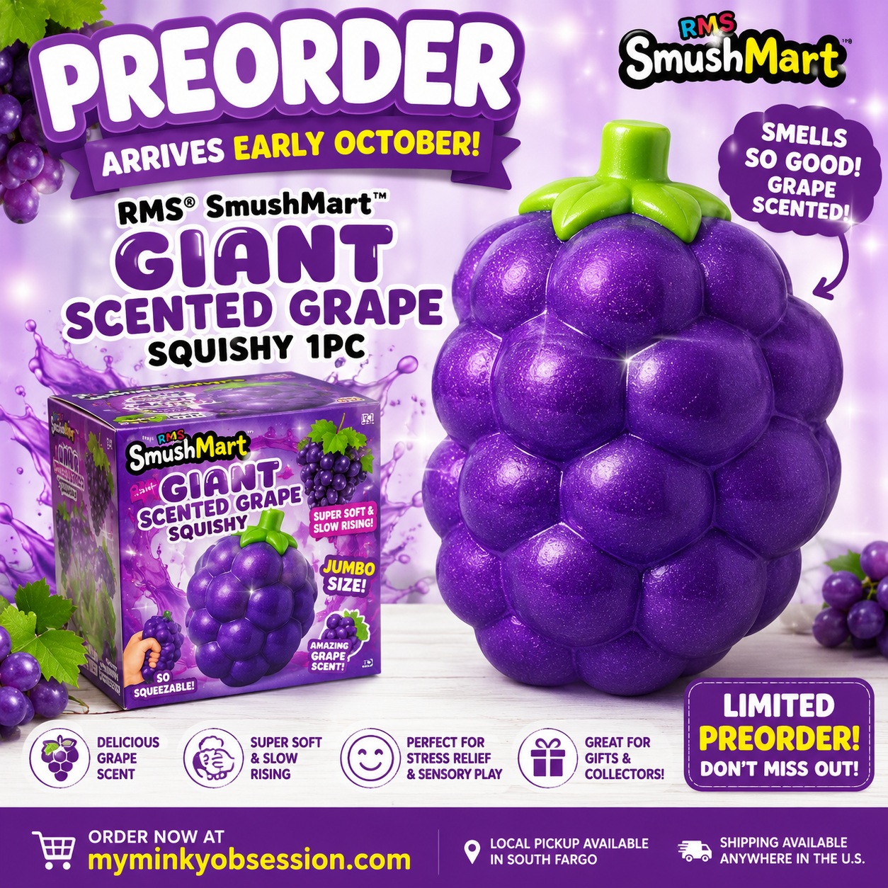 PREORDER ARRIVES EARLY OCTOBER RMS® SmushMart™ Giant Scented Grape Squishy 1pc