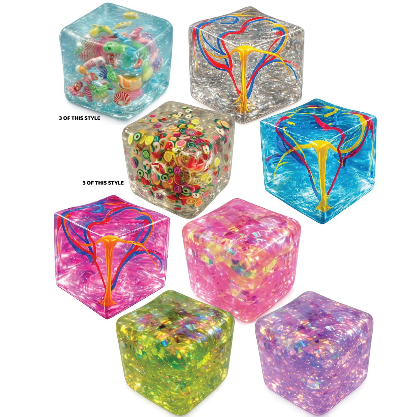Fun Doh Squishy Charm Cube Fidget Toy Variety - 12/Display