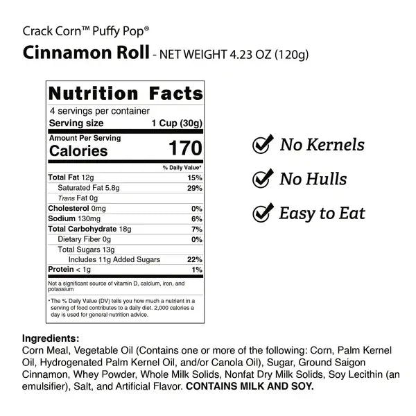 Crack Corn / Puffy Pop -  Cinnamon Roll (4 oz)