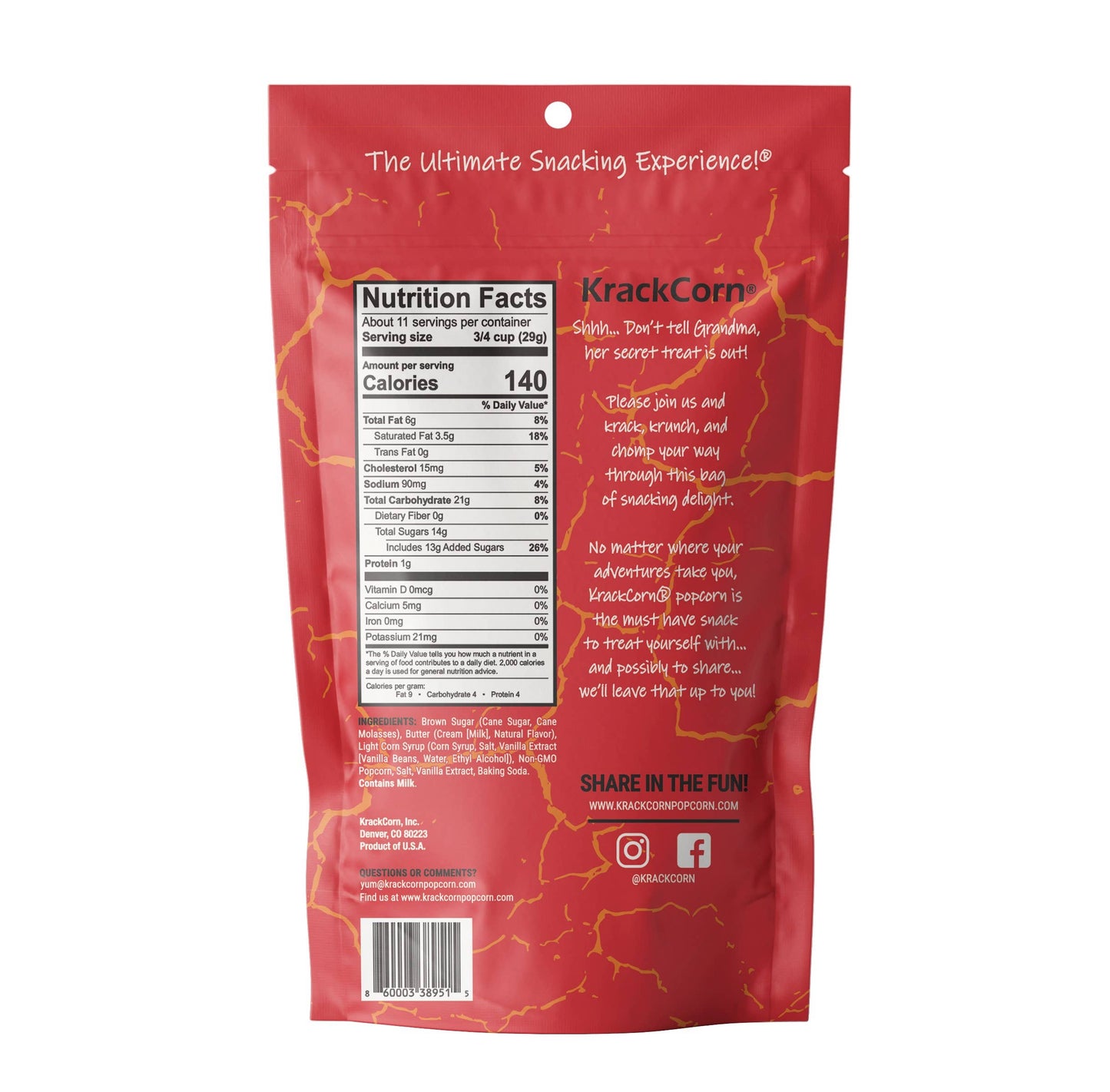 KrackCorn Popcorn 11oz Original Caramel
