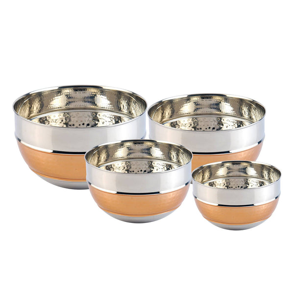 4 Piece  Two Tone Stainless Steel Hammered Mixing Bowl Set